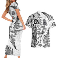 New Zealand Sea Animals Couples Matching Short Sleeve Bodycon Dress and Hawaiian Shirt with Maori Koru Tribal Tattoo and Silver Ferns White Color LT03 - Polynesian Pride