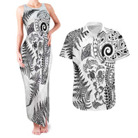 New Zealand Sea Animals Couples Matching Tank Maxi Dress and Hawaiian Shirt with Maori Koru Tribal Tattoo and Silver Ferns White Color LT03 White - Polynesian Pride