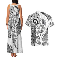 New Zealand Sea Animals Couples Matching Tank Maxi Dress and Hawaiian Shirt with Maori Koru Tribal Tattoo and Silver Ferns White Color LT03 - Polynesian Pride