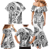 New Zealand Sea Animals Family Matching Mermaid Dress and Hawaiian Shirt with Maori Koru Tribal Tattoo and Silver Ferns White Color LT03 - Polynesian Pride