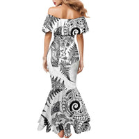 New Zealand Sea Animals Family Matching Mermaid Dress and Hawaiian Shirt with Maori Koru Tribal Tattoo and Silver Ferns White Color LT03 - Polynesian Pride