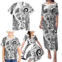 New Zealand Sea Animals Family Matching Puletasi and Hawaiian Shirt with Maori Koru Tribal Tattoo and Silver Ferns White Color LT03 - Polynesian Pride