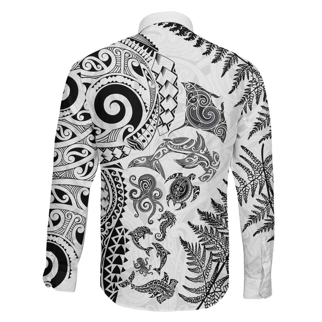 New Zealand Sea Animals Family Matching Puletasi and Hawaiian Shirt with Maori Koru Tribal Tattoo and Silver Ferns White Color LT03 - Polynesian Pride