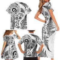 New Zealand Sea Animals Family Matching Short Sleeve Bodycon Dress and Hawaiian Shirt with Maori Koru Tribal Tattoo and Silver Ferns White Color LT03 - Polynesian Pride