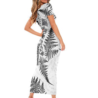 New Zealand Sea Animals Family Matching Short Sleeve Bodycon Dress and Hawaiian Shirt with Maori Koru Tribal Tattoo and Silver Ferns White Color LT03 - Polynesian Pride
