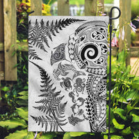 New Zealand Sea Animals Garden Flag with Maori Koru Tribal Tattoo and Silver Ferns White Color