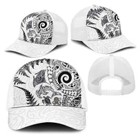 New Zealand Sea Animals Mesh Trucker Cap with Maori Koru Tribal Tattoo and Silver Ferns White Color LT03 - Polynesian Pride