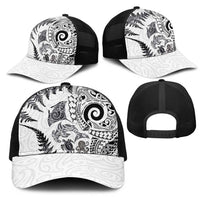 New Zealand Sea Animals Mesh Trucker Cap with Maori Koru Tribal Tattoo and Silver Ferns White Color LT03 - Polynesian Pride