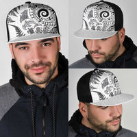 New Zealand Sea Animals Mesh Trucker Cap with Maori Koru Tribal Tattoo and Silver Ferns White Color LT03 - Polynesian Pride
