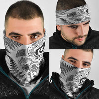 New Zealand Sea Animals Neck Gaiter with Maori Koru Tribal Tattoo and Silver Ferns White Color
