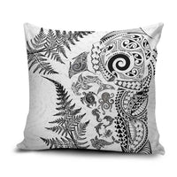 New Zealand Sea Animals Pillow Cover with Maori Koru Tribal Tattoo and Silver Ferns White Color