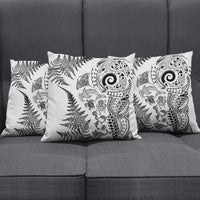 New Zealand Sea Animals Pillow Cover with Maori Koru Tribal Tattoo and Silver Ferns White Color