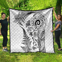 New Zealand Sea Animals Quilt with Maori Koru Tribal Tattoo and Silver Ferns White Color