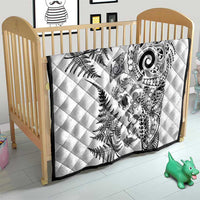 New Zealand Sea Animals Quilt with Maori Koru Tribal Tattoo and Silver Ferns White Color