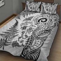 New Zealand Sea Animals Quilt Bed Set with Maori Koru Tribal Tattoo and Silver Ferns White Color