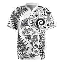 New Zealand Sea Animals Rugby Jersey with Maori Koru Tribal Tattoo and Silver Ferns White Color