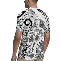 New Zealand Sea Animals Rugby Jersey with Maori Koru Tribal Tattoo and Silver Ferns White Color