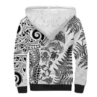 New Zealand Sea Animals Sherpa Hoodie with Maori Koru Tribal Tattoo and Silver Ferns White Color