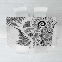 New Zealand Sea Animals Tablecloth with Maori Koru Tribal Tattoo and Silver Ferns White Color