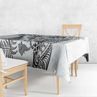 New Zealand Sea Animals Tablecloth with Maori Koru Tribal Tattoo and Silver Ferns White Color
