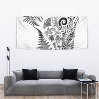 New Zealand Sea Animals Tapestry with Maori Koru Tribal Tattoo and Silver Ferns White Color