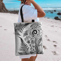 New Zealand Sea Animals Tote Bag with Maori Koru Tribal Tattoo and Silver Ferns White Color