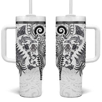 New Zealand Sea Animals Tumbler With Handle with Maori Koru Tribal Tattoo and Silver Ferns White Color