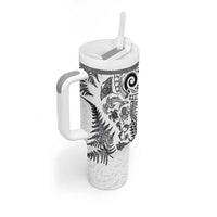 New Zealand Sea Animals Tumbler With Handle with Maori Koru Tribal Tattoo and Silver Ferns White Color