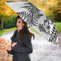 New Zealand Sea Animals Umbrella with Maori Koru Tribal Tattoo and Silver Ferns White Color