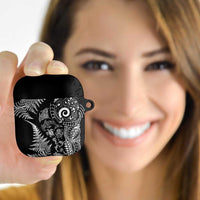 New Zealand Sea Animals AirPods Case with Maori Koru Tribal Tattoo and Silver Ferns Black Color