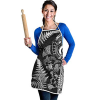 New Zealand Sea Animals Apron with Maori Koru Tribal Tattoo and Silver Ferns Black Color