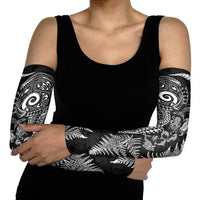 New Zealand Sea Animals Arm Sleeves with Maori Koru Tribal Tattoo and Silver Ferns Black Color