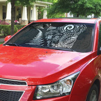 New Zealand Sea Animals Auto Sun Shade with Maori Koru Tribal Tattoo and Silver Ferns Black Color