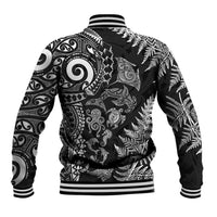 New Zealand Sea Animals Baseball Jacket with Maori Koru Tribal Tattoo and Silver Ferns Black Color