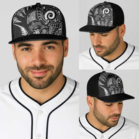 New Zealand Sea Animals Baseball Net Cap with Maori Koru Tribal Tattoo and Silver Ferns Black Color
