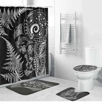 New Zealand Sea Animals Bathroom Set with Maori Koru Tribal Tattoo and Silver Ferns Black Color