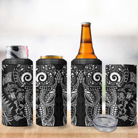 New Zealand Sea Animals 4 in 1 Can Cooler Tumbler with Maori Koru Tribal Tattoo and Silver Ferns Black Color