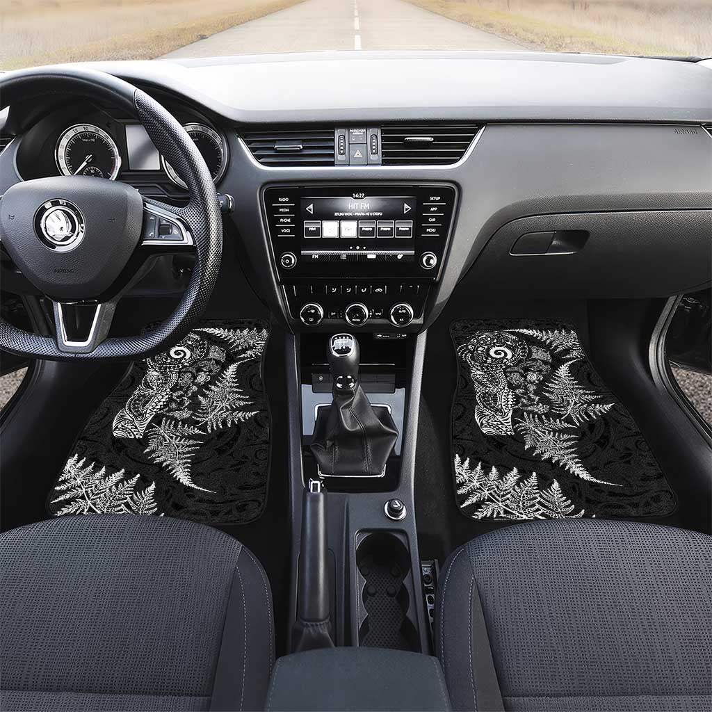 New Zealand Sea Animals Car Mats with Maori Koru Tribal Tattoo and Silver Ferns Black Color