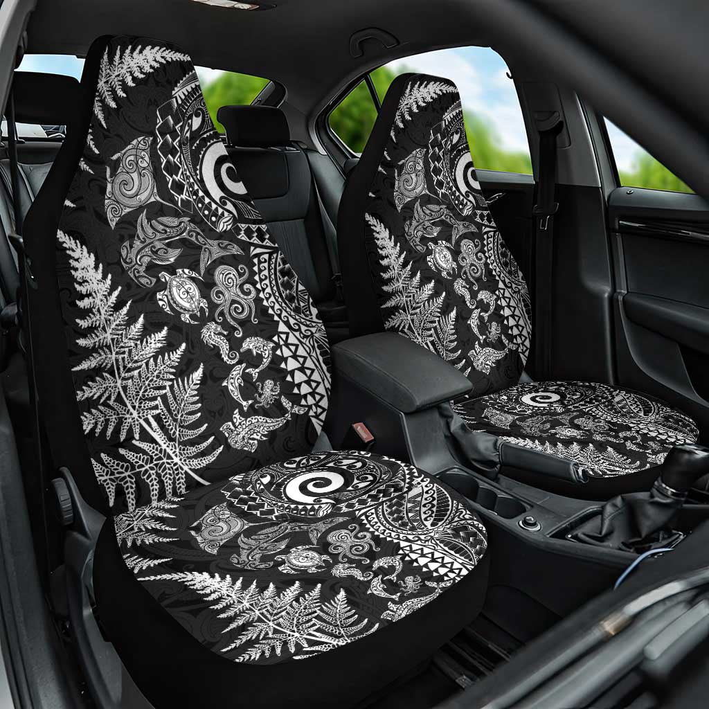 New Zealand Sea Animals Car Seat Cover with Maori Koru Tribal Tattoo and Silver Ferns Black Color LT03 One Size Black - Polynesian Pride