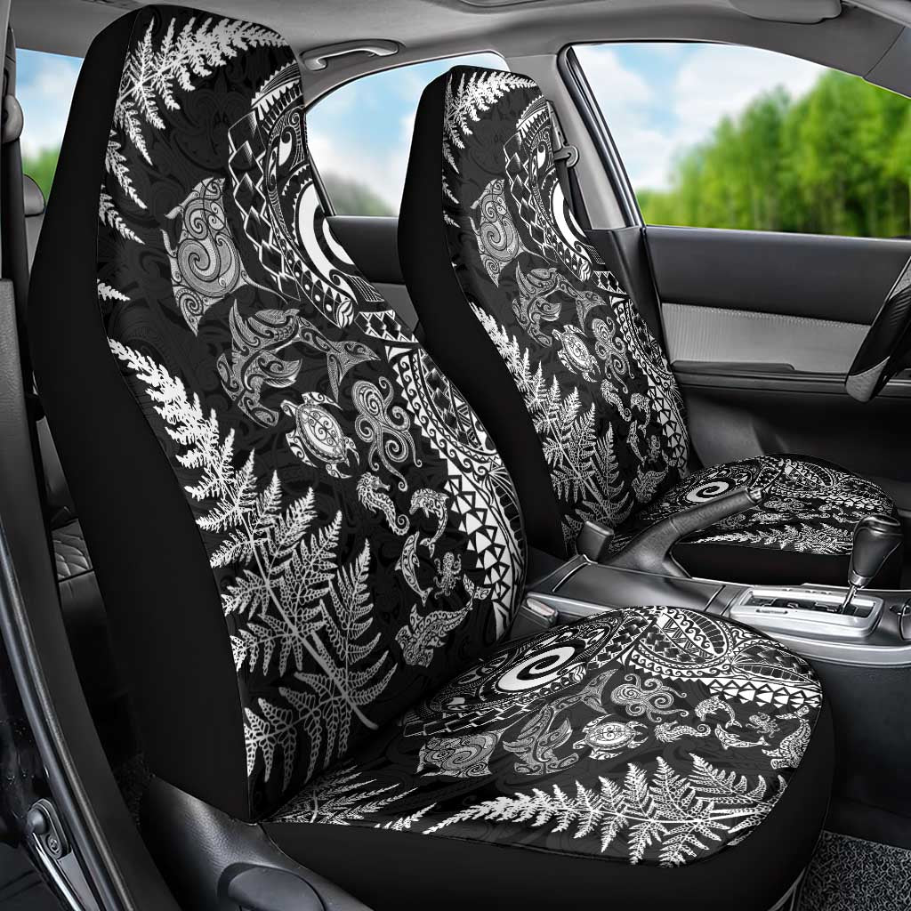 New Zealand Sea Animals Car Seat Cover with Maori Koru Tribal Tattoo and Silver Ferns Black Color LT03 - Polynesian Pride