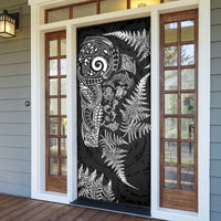 New Zealand Sea Animals Door Cover with Maori Koru Tribal Tattoo and Silver Ferns Black Color