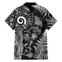 New Zealand Sea Animals Family Matching Long Sleeve Bodycon Dress and Hawaiian Shirt with Maori Koru Tribal Tattoo and Silver Ferns Black Color
