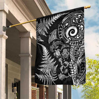New Zealand Sea Animals Garden Flag with Maori Koru Tribal Tattoo and Silver Ferns Black Color