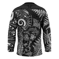 New Zealand Sea Animals Hockey Jersey with Maori Koru Tribal Tattoo and Silver Ferns Black Color