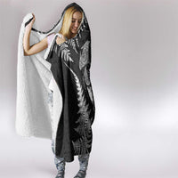 New Zealand Sea Animals Hooded Blanket with Maori Koru Tribal Tattoo and Silver Ferns Black Color