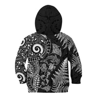 New Zealand Sea Animals Kid Hoodie with Maori Koru Tribal Tattoo and Silver Ferns Black Color