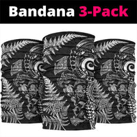 New Zealand Sea Animals Neck Gaiter with Maori Koru Tribal Tattoo and Silver Ferns Black Color