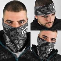 New Zealand Sea Animals Neck Gaiter with Maori Koru Tribal Tattoo and Silver Ferns Black Color
