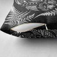 New Zealand Sea Animals Pillow Cover with Maori Koru Tribal Tattoo and Silver Ferns Black Color