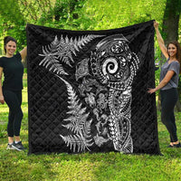 New Zealand Sea Animals Quilt with Maori Koru Tribal Tattoo and Silver Ferns Black Color